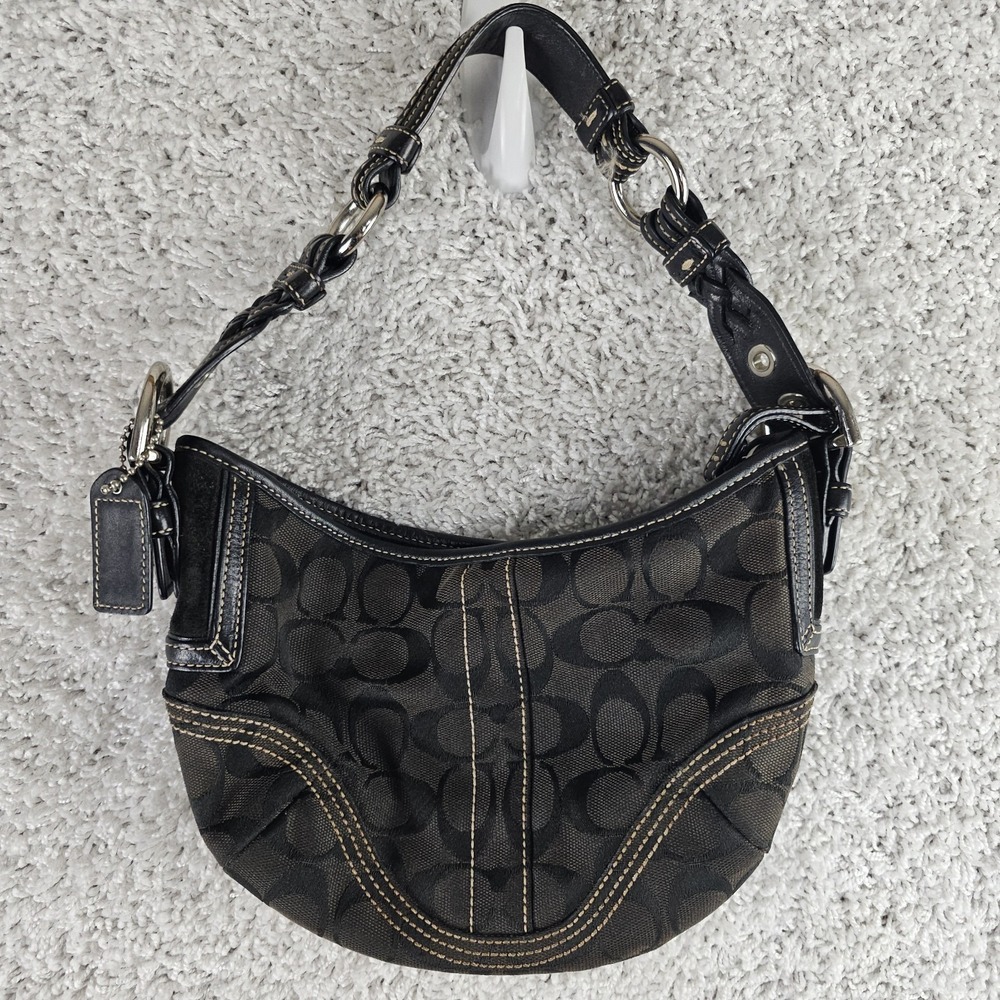 Vintage Coach SoHo Hobo Black Optic C Canvas Leather 90s Y2k 6266